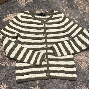 Mango Olive and Cream Striped Cardigan